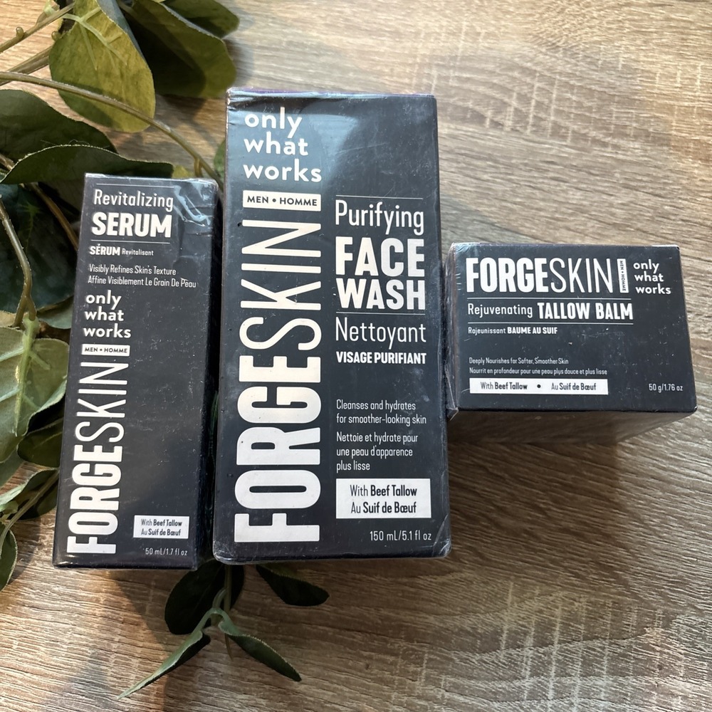 LOT OF 3 Forge Skin Rejuvenating Tallow Balm Face Wash Revitalizing Serum Men